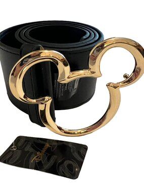 Buckle-Down x Disney Black Vegan Leather Belt Gold Mickey Mouse Ears Size S